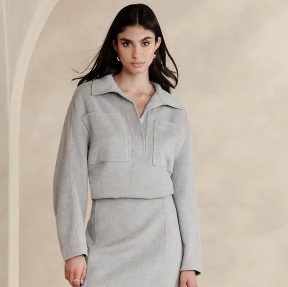 Banana Republic Wool Blend Aike Gray Long Sleeve Collared Popover Shirt - Picture 1 of 6